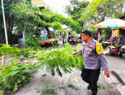 Bhabinkamtibmas Kelurahan Kedonganan Polsek Kuta Bersinergi Petugas Terkait Bantu Kelancaran Pemangkasan Pohon Perindang