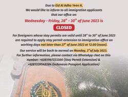 Hari Raya Idul Adha 1444 Kantor Pelayanan Kantor Imigrasi Kelas 1 Khusus TPI Ngurah Rai Tutup
