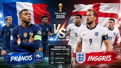 Perancis vs Inggris perebutan tempat ke 3/4 Besok 19/7/2026 Piala Dunia 2026, siapa yang diunggulkan?